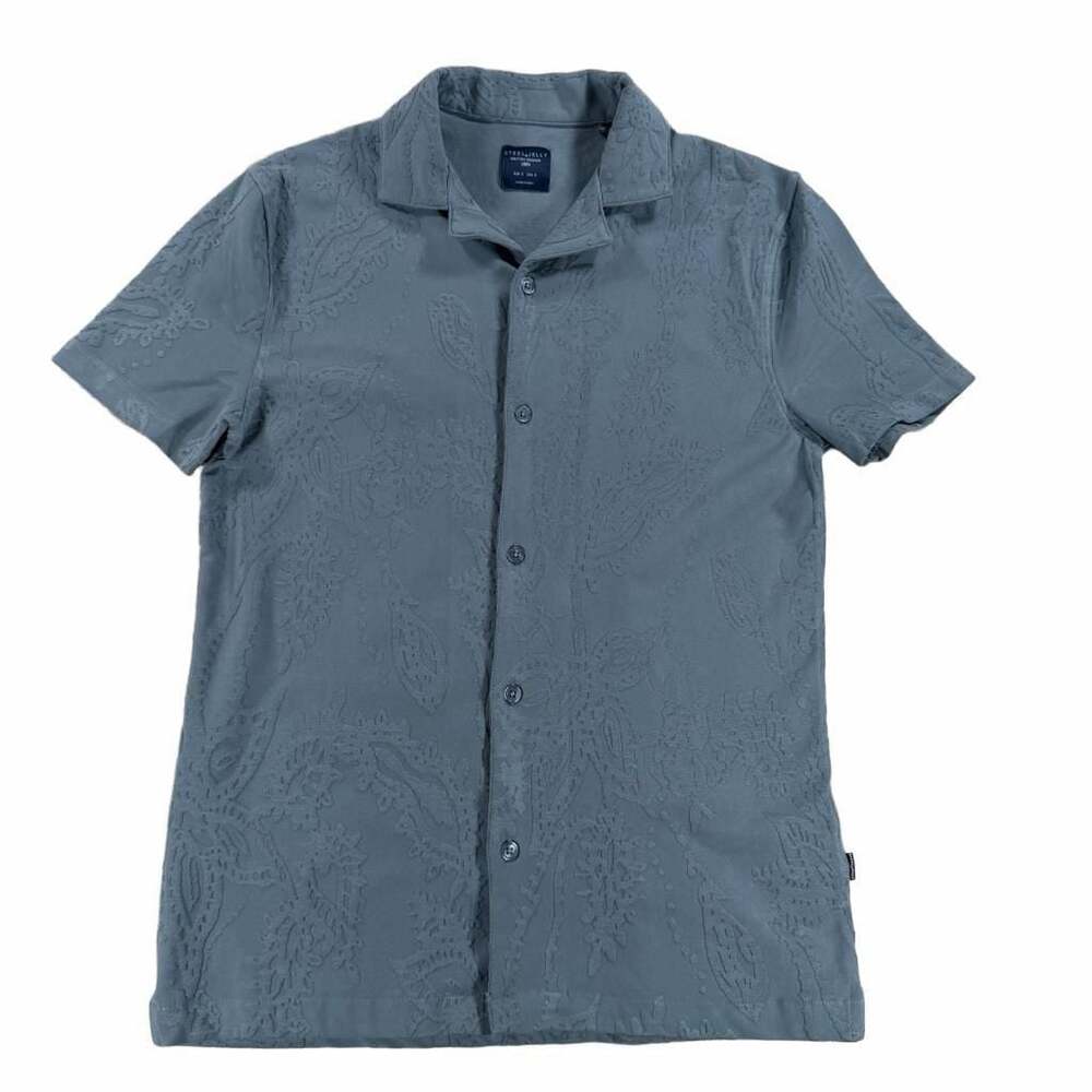 Steel & Jelly Kenton Blue Paisley Texture Jersey Short Sleeve Shirt Size S